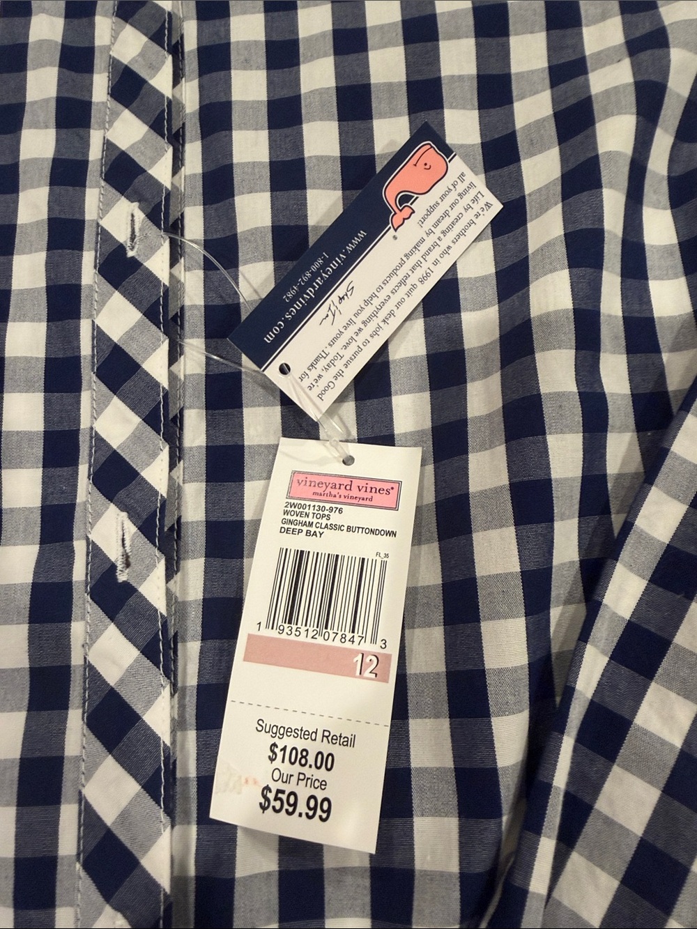 Vineyard Vines Navy and White Gingham Button-Down - Picture 3 of 3